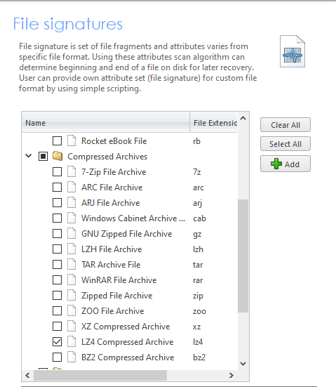 Active UNDELETE Automatic Recovery of Compressed Archives with File Signatures. LZ4