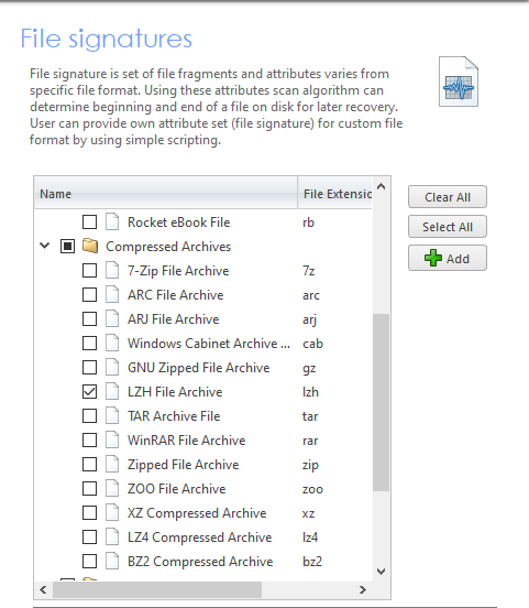 Active UNDELETE Automatic Recovery of Compressed Archives with File Signatures. LZH